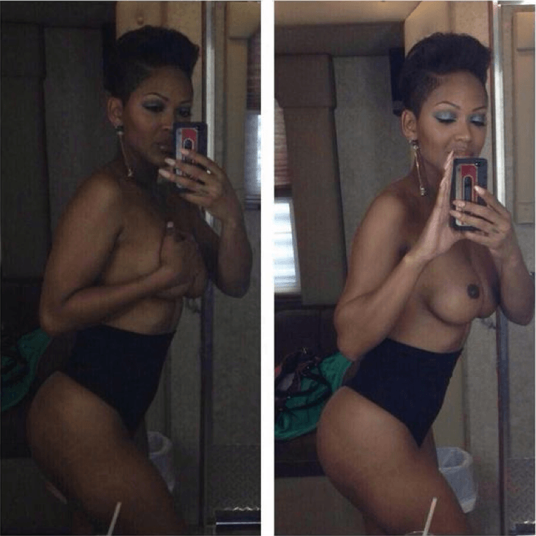 Meagan Good mirror pic in black thong and no top on