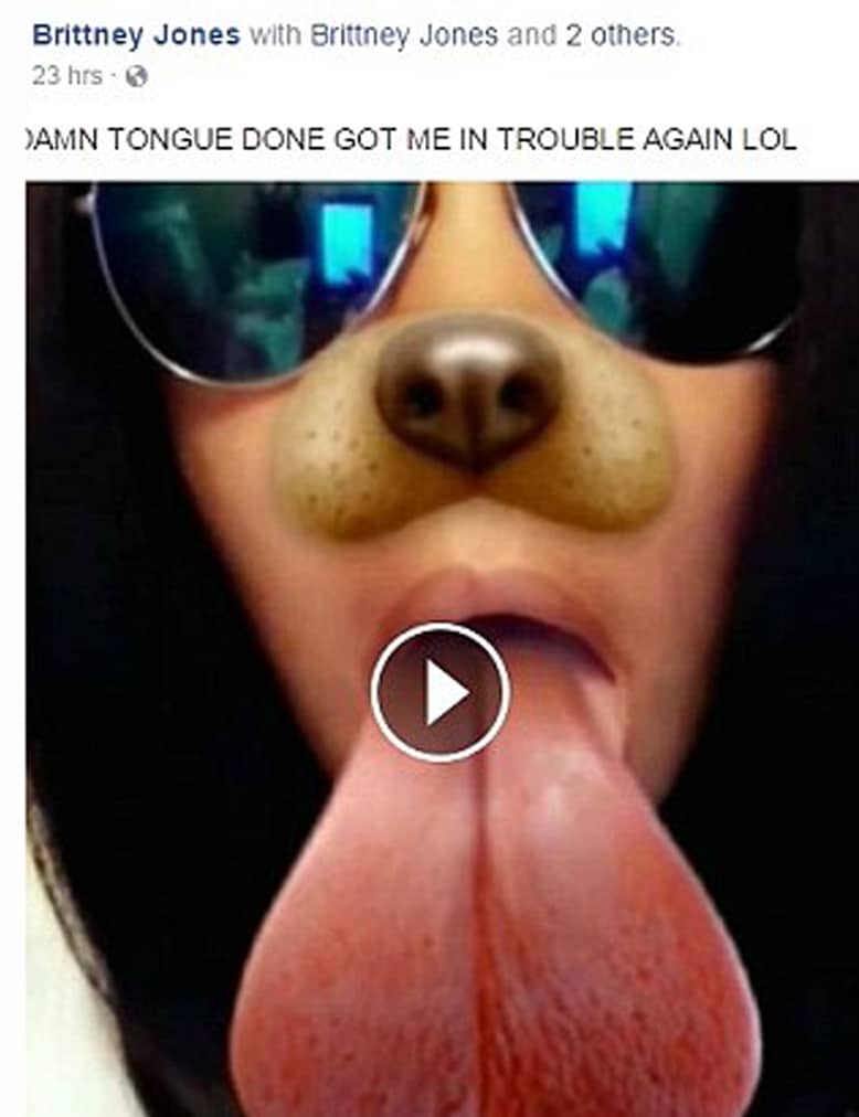 snapchat pic of Brittney Jones sex tape with puppy face and tongue out